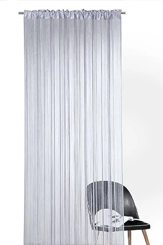 heimtexland ® Fadengardine in Silber grau HxB 160x148 cm mit Stabtunnel KÜRZBAR hochwertige Qualität FORMSCHNITT MÖGLICH Fadenvorhang Fadenstore Raumteiler Insektenschutz Ökotex Typ121