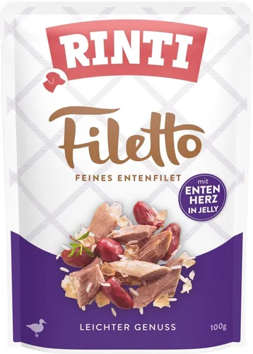Rinti Filetto Jelly Ente & Entenherz 24x100g - Hochwertiges Hundefutter - Leckeres Hundefutter mit zartem Entenfilet und herzhaftem Entenherz, ideal für eine abwechslungsreiche Ernährung Ihres Hundes.