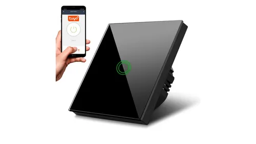 Maclean Dotykowy włącznik światła, SMART, szklany, czarny - Smart Home Haussteuerungen mit Tuya APP, elegantes Design und einfache Steuerung für modernes Wohnen.