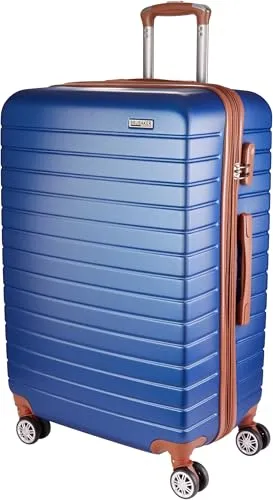 BRUBAKER Hartschalen Koffer Paris - Reisekoffer Trolley mit Zahlenschloss, 4 Rollen und Komfort Tragegriffen - ABS Rollkoffer 49 x 76,5 x 29,5 cm (XL - Blau und Braun)