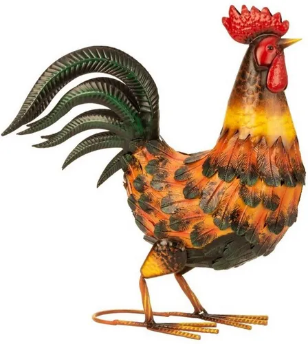 Geschenkestadl Tierfigur Metallhahn XL - Bunte 40cm Deko für Garten & Bauernhof - Dekofiguren: Diese 40 cm große, bunte Metallfigur eines stolzen Hahns bringt Bauernhof-Idylle in Ihren Garten und zieht alle Blicke auf sich.