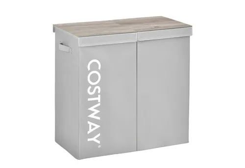 COSTWAY Wäschekorb, 115L, 2 Fächer, mit Deckel & Griffen, faltbar, 62x31x60cm