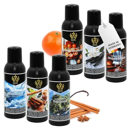 HAF Saunaaufguss Set „Weihnachtszauber“ - 6 x 250ml - Entdecken Sie die festlichen Düfte mit unserem praktischen Set, das auf natürliche ätherische Öle setzt. Ideal für entspannende Saunaerlebnisse und eine gemütliche Atmosphäre in der kalten Jahreszeit.