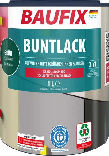 BAUFIX Buntlack grün seidenmatt, 1 Liter, Lackfarbe