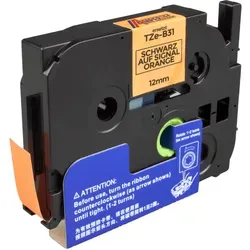 P-Touch Band kompatibel zu TZe-B31  schwarz auf signal orange  12mm / 5m  laminiert