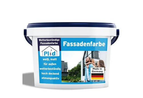 Fassadenfarbe 10L Weiß Matt - Hochdeckend und Schnelltrocknend - Lacke für Außenbereich, ideal für Putze und Mauerwerk, mit hoher Deckkraft und UV-beständig. Deckt bis zu 60m² in nur einer Schicht!