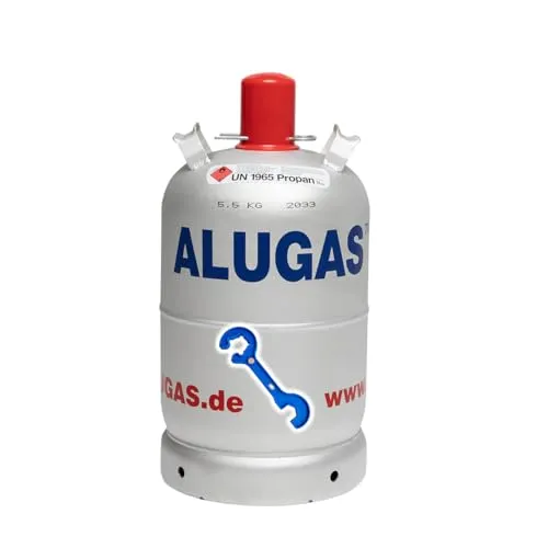 Bluecraft Gasflasche Alu 11kg Propangas Camping Alugas-Flasche leer inkl. Gasregler-Schlüssel mit Magnet