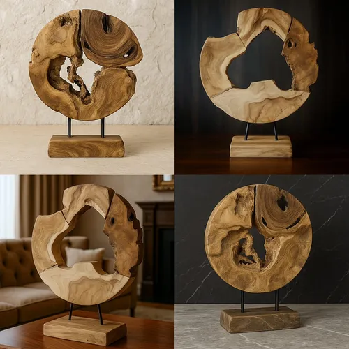 Teakholz Deko Rad Skulptur - Handgefertigte Garten Dekoration - Figuren, Skulpturen & Statuen - Einzigartige handgefertigte Teakholz Skulptur, ideal für Garten und Terrasse, bringt natürliche Eleganz in Ihr Zuhause.