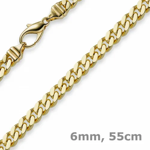 6mm Panzerkette Kette Collier aus 585 Gold Gelbgold, Goldkette, 55cm, Herren