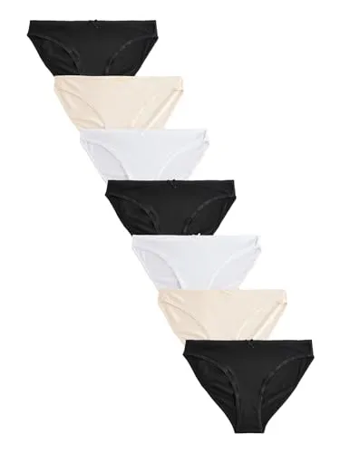 NEXT Damen Slips mit hohem Bein, 7er-Pack in Schwarz/Pastellrosa/Nude/Weiß