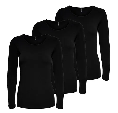 ONLY Langarmshirt Damen Schwarz Weiß - 1er & 5er Pack - Klassisches Langarmshirt aus 95% Baumwolle und 5% Elasthan, ideal für den Alltag. Erhältlich in Größe S im praktischen 5er Pack für vielseitige Kombinationsmöglichkeiten.