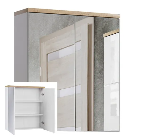 Lomadox Spiegelschrank SOLNA-56, 60cm in Weiß mit Wotaneiche - Spiegelschrank mit modernem Design, 2 Drehtüren und verstellbaren Einlegeböden für optimale Stauraumnutzung. Hochwertige Metallscharniere und kratzfeste Oberflächen sorgen für Langlebigkeit.