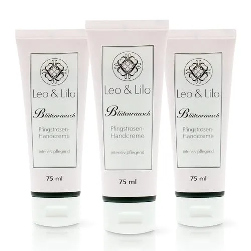 Leo & Lilo 3er Set Pfingstrosen Handcreme 75 ml - Intensive Pflege für trockene und Hände - Mit pflanzlichen Bio-Ölen und Bio-Pfingstrosenblütenextrakt - zertifizierte Naturkosmetik