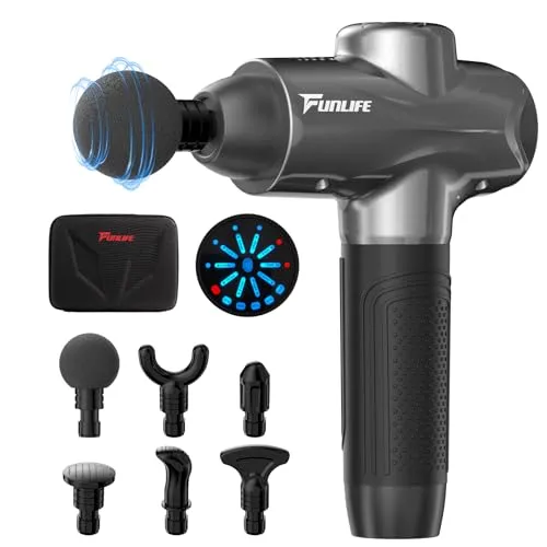 FunLife M6 Massagepistole mit 3200 RPM Hochleistungsmotor, 12 mm Amplitude, 6 Massageköpfe, LED-Display, USB-C Schnellladung, leise <45 dB, Tiefenmassage für Sport & Regeneration (Platinum Gray)