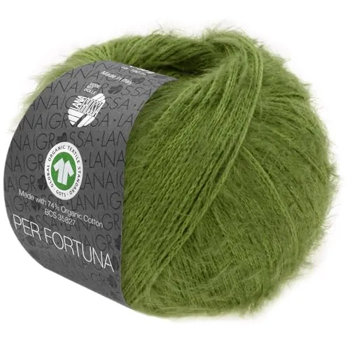 LANA GROSSA Per Fortuna GOTS | Leichtes Sommerflauschgarn mit Baumwolle | Handstrickgarn aus 74% Baumwolle (Bio) & 26% Polyamid | 50g Wolle zum Stricken & Häkeln | 190m Garn FB 58