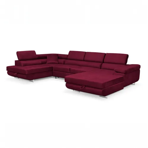 Sofiland Aller XXL U-Form Ecksofa Links mit Schlaffunktion, Couchgarnitur mit 2 Bettkästen, Wohnzimmersofa ROT MONOLITH 59, Sofa, Bettsofa, Couch