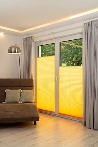 Khome Klemmfix-Plissee, Polyester, Gelb, 60 x 210 cm - Plissees in moderner Crushed Optik, einfache Montage ohne Bohren, stufenlos verstellbar und fest verspannt für perfekten Sichtschutz.