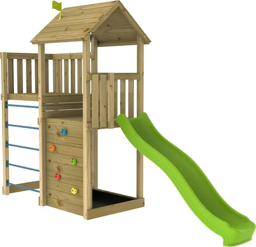TP Toys Wolkenkratzer 2 - Holz Spielturm mit Rutsche für Garten - Erlebe Abenteuer mit dem TP Toys Wolkenkratzer 2! Der Holz Spielturm mit Rutsche bietet Kletterspaß und einen geschützten Sandkasten. Ideal für kreative Entfaltung im eigenen Garten!