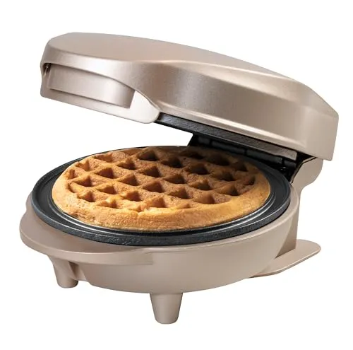 Bestron Mini-Waffeleisen AMW500SAT - Kompaktes Waffeleisen für Mini-Waffeln (Ø 10 cm), ideal für Kindergeburtstage und Familienfeiern. Mit Antihaftbeschichtung für einfaches Backen ohne Ankleben und Wärmeisoliertem Griff.