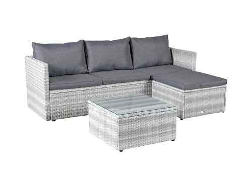 LC Garden Loungino Balkonmöbel für 3-4 Personen - Unterhaltungssets für die Terrasse, wetterfestes Polyrattan und extrem gemütliche Polsterung für höchsten Komfort auf kleinem Raum.