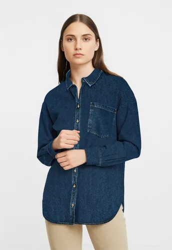 pieces Jeansbluse PCMAISIE LS DENIM SHIRT NOOS BC blau XS (34) - Modische Bluse aus 100% Baumwolle im Denim-Stil, pflegeleicht und ideal für lässige Outfits. Oversize Passform mit Brusttasche und abgerundetem Saum.