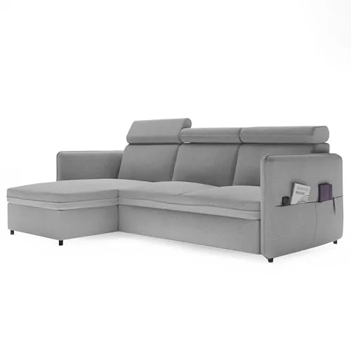 GREKPOL Sofa mit Schlaffunktion 160x220 - Hellgrau - Sofas & Couches - Multifunktionales Schlafsofa mit Bettkasten und verstellbaren Kopfstützen für optimalen Komfort und Platzersparnis.