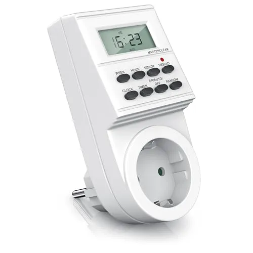 Digitale Zeitschaltuhr - Weekly Digital Timer - minutengenau - LCD-Display - 3680W - 8 konfigurierbare Schaltprogramme Wochen Tages und Minutenprogramm - Zufallsschaltung - IP20