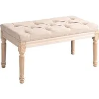 HOMCOM Vintage Sitzbank mit Knöpfen - Beige 80 x 40 x 43cm - Elegante Möbelstück im Vintage-Stil, perfekt als Sitzbank oder Bettbank, mit atmungsaktivem Leinenstoff und dicker Polsterung für hohen Sitzkomfort.