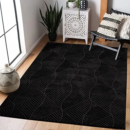 carpet city Teppich Wohnzimmer 120x160 cm - Schwarz, Anthrazit - Moderne Teppiche für jeden Raum! Der Teppich besticht durch seinen 3D-Effekt und schimmerndes Glanzgarn. Strapazierfähig und pflegeleicht, ideal als Deko im Wohnzimmer, Schlafzimmer oder Flur.