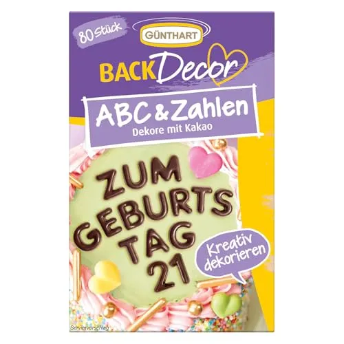 Günthart BackDecor 80 Stück Schokoladen Buchstaben, Alphabet und Zahlen aus Kakaohaltige Fettglasur, essbare Zahlen essbare Buchstaben für Torten und CupCakes, 1er Pack (36 g)