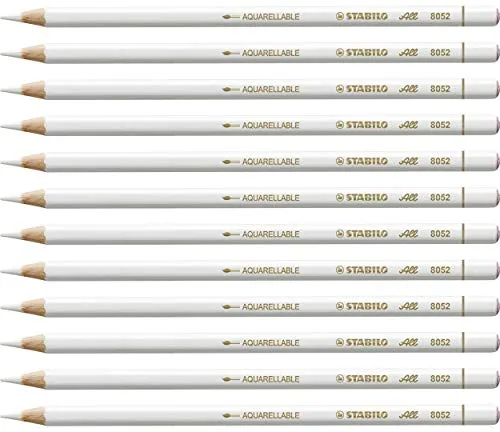 STABILO Buntstift für fast alle Oberflächen - 12er Pack - Weiß - Schreibutensilien - Ideal für kreative Projekte, schreibt hervorragend auf Glas, Kunststoff und Metall mit 8 wasservermalbaren Farben.