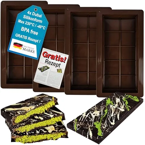 Schokoladenform Silikon Tief Schokoladentafel 4 Stück Silikonform Schokoladentafel Schokoladenform Extra Tief Schokolade Form für Praline Süßigkeiten