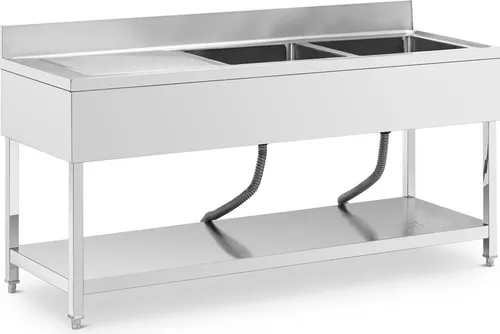 Royal Catering Edelstahlspüle Spültisch 2 Becken - Robuster Edelstahl-Spültisch mit 2 Becken (je 500 x 400 x 250 mm) für professionelle Küchen, optimal für effizientes Arbeiten und einfache Reinigung.