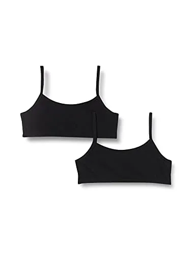 Schiesser Mädchen 2 Pack Unterwäsche Mit Spaghettiträger - 95/5 Organic Cotton Bio Baumwolle Größe 140 Bis 176 Bustier, Schwarz_173525, 176 EU