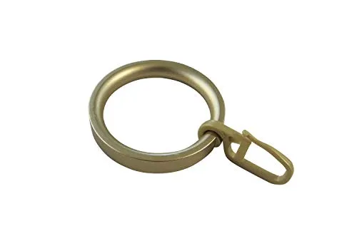 Gardinenringe Vorhangringe Flachringe mit Faltenhaken - Ring Ø 32 x 43 mm für Gardinenstangen Ø 20 mm - Kunststoff - 10 Stück (Messing matt)