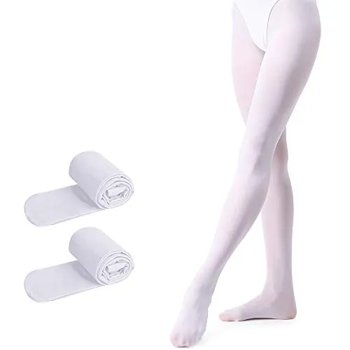 tanzdunsje Ballett Strumpfhose Kinder Tanzstrumpfhose mit Fuß für Mädchen und Damen,Weiß * 2 M