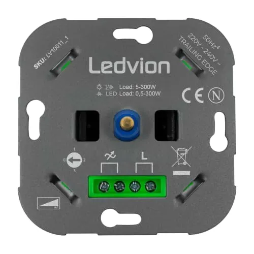 Ledvion LED Dimmer Schalter 250W 300W 240V ohne Abdeckrahmen dimmbar | Für stufenlose Lichtsteuerung zuhause wenn passende dimmbare LED-Lampen verwendet werden