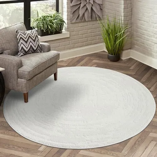 carpet city Teppich Kurzflor - Creme Rund 200 cm - Geo-Muster mit 3D-Effekt - Moderner Kurzflorteppich mit 3D-Effekt, ideal für Wohnzimmer, Schlafzimmer und Esszimmer. Strapazierfähig und pflegeleicht, verleiht er jedem Raum ein gemütliches Flair.