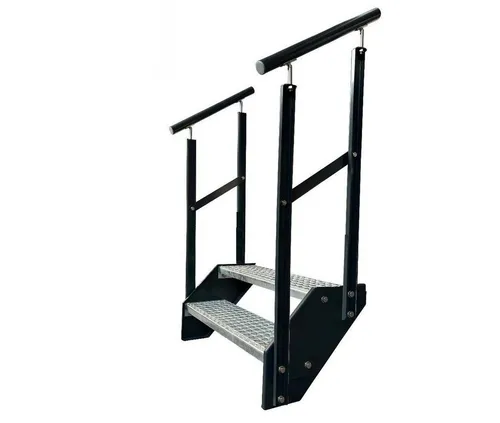 Kaminbau Mierzwa Außentreppe Premium Treppe Anthrazit mit und ohne Geländer, für Geschosshöhen bis 38.00 cm, Stufen Gitterroststufen nach DIN 24531, (Höhe 38 cm, Stufenbreite und Geländerart wählbar), Gartentreppe Stahltreppe Wetterfest Rostfrei Feuer-Verzinkt Rutschfest