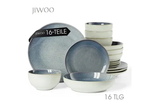 JIWOO 16-teiliges Geschirr-Set für 4 Personen in blau von JIWOO