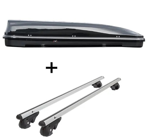 Skibox MAA460 460Ltr schwarz glänzend mit Alu Relingträger für Toyota Avensis Kombi T25 - Praktische Skibox mit 460 Litern Volumen und abschließbarem Relingträger für Toyota Avensis Kombi T25 (98-08). Aerodynamisch, robust und einfach zu montieren – ideal für den aktiven Urlaub!