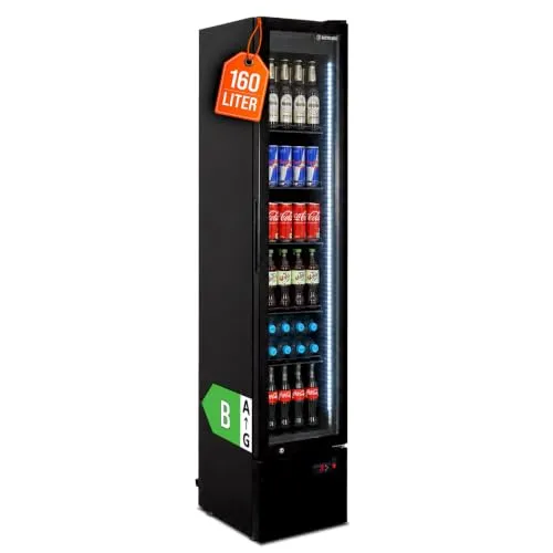 GastroHero Getränkekühlschrank GKS-160 Slim – 160 L mit Glastür & LED