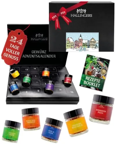Hallingers Gewürze Adventskalender 2025 – 24 Gourmet Gewürze & Mischungen – Feinschmecker Geschenkidee für Hobbyköche – Premium Qualität - Made in Germany