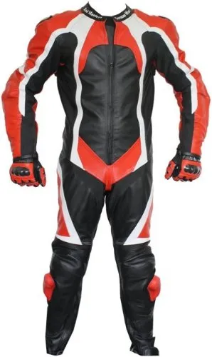 German Wear Einteiler Motorradkombi Lederkombi aus Büffelleder echtleder Kombi, 52/L, Farbe:Rot