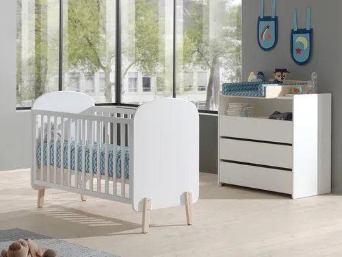 Set Babyzimmer Babybett Kommode Wickelaufsatz 60x120 - Schlafzimmer-Sets mit 2 Teilen: Babybett und Wickelkommode, ideal für ein stilvolles und funktionales Babyzimmer.