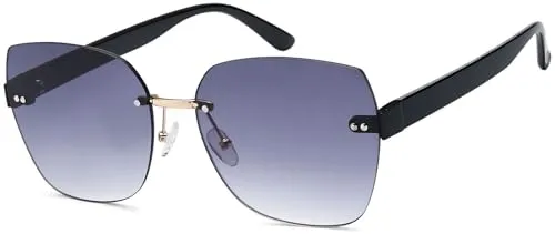 styleBREAKER Damen Sonnenbrille Rahmenlos mit getönten Rechteckigen Polycarbonat Gläsern, Kunststoff Bügeln 09020145, Farbe:Gestell Schwarz/Glas Grau Verlauf