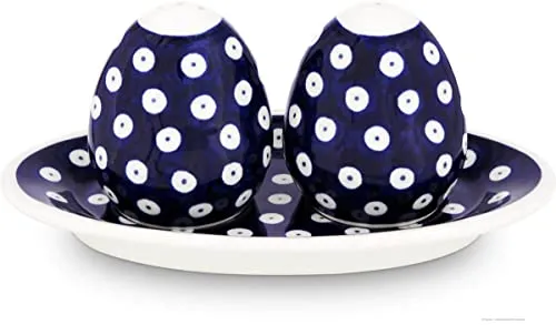 Bunzlauer Keramik Salz- / Pfefferstreuer Set mit Untersetzer, Dekor 42 - Elegantes Salz- und Pfefferstreuer Set mit passendem Untersetzer, ideal für stilvolle Tischkultur und praktische Handhabung. Perfekt für den täglichen Gebrauch oder besondere Anlässe.