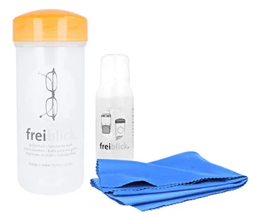 freiblick Brillenbad SET | Schüttelbad mit Spezialreiniger + Optiker Microfasertuch 30x40cm