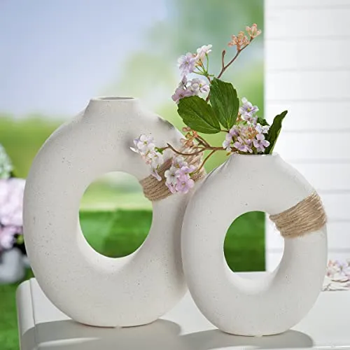 GILDE Keramik Lochvase mit Bast Sabbia VE 2 28969