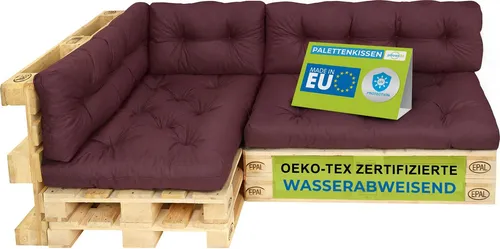 Pillows24 - Palettenkissen wasser- und UV-beständig - 6ER SET | Polster für Europaletten 120x80 - Palettenmöbel - Outdoor/Indoor, Pflaume